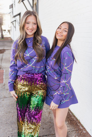 Purple Mardi Gras Sequin Set Sweater