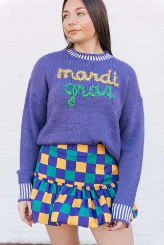 Purple Mardi Gras Tinsel Sweater