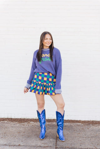 Purple Mardi Gras Tinsel Sweater