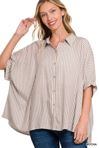 Mocha Striped Short Sleeve Blouse