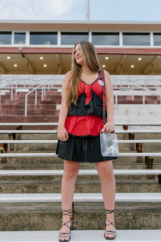 Red & Black Tiered Ruffle Dress