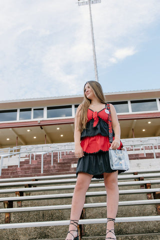 Red & Black Tiered Ruffle Dress