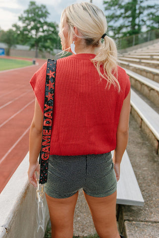 Red Gameday Embroidered Knit Top