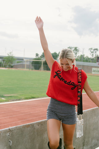 Red Gameday Embroidered Knit Top