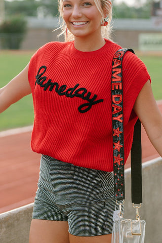 Red Gameday Embroidered Knit Top