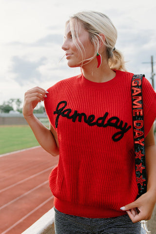 Red Gameday Embroidered Knit Top