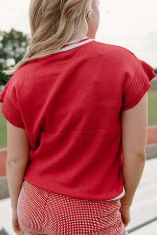 Red Gameday Tinsel Knit Top