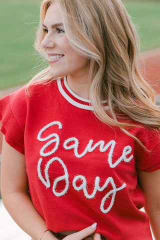 Red Gameday Tinsel Knit Top