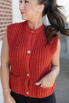 Red Knit Button Up Sweater Vest