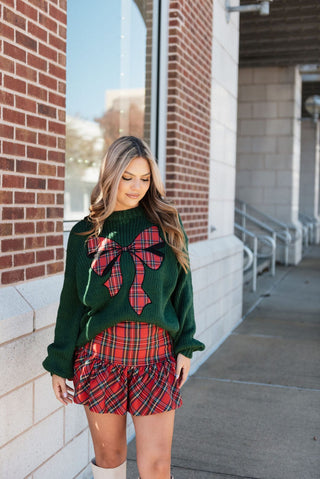 Red Plaid Balloon Hem Mini Skort