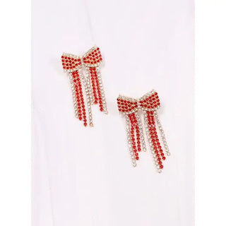 Red Rhinestone Bow Earrings