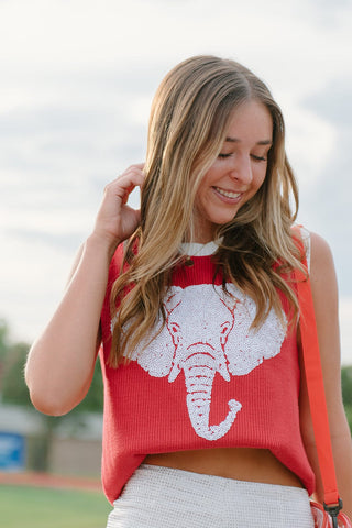 Red Sequin Elephant Knit Vest