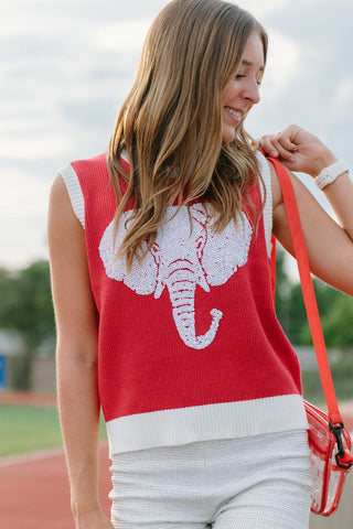 Red Sequin Elephant Knit Vest