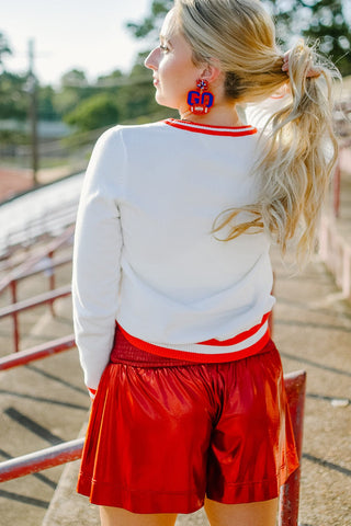 Red Shimmer Smocked Shorts