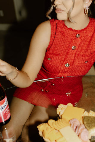 Red Sleeveless Tweed Mini Dress