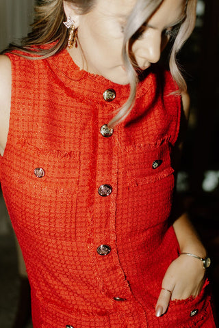 Red Sleeveless Tweed Mini Dress