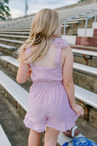 Red Striped Rose Detail Romper