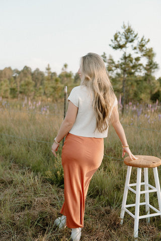 Rust Satin Maxi Skirt