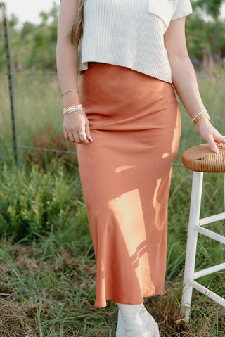 Rust Satin Maxi Skirt