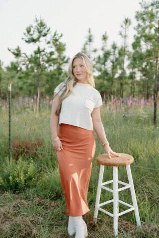 Rust Satin Maxi Skirt