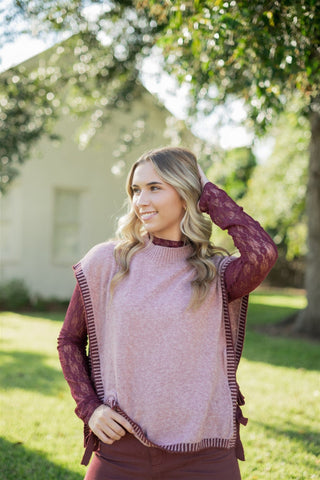 Mauve Side Tie Sweater Vest