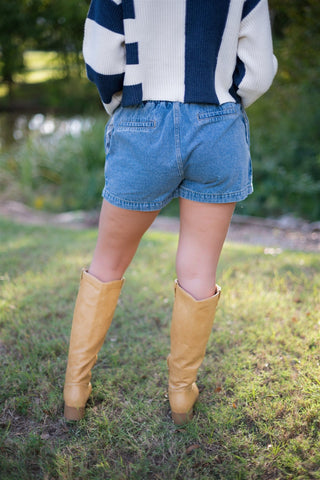 Denim Drawstring Mini Skort