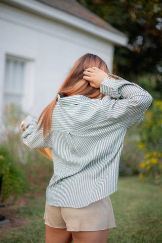 Green Striped Button Up Blouse