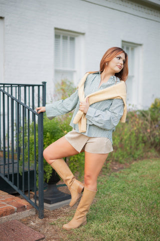 Green Striped Button Up Blouse