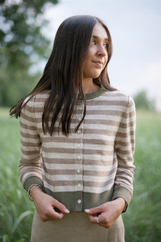 Brown Striped Button Up Cardigan Sweater