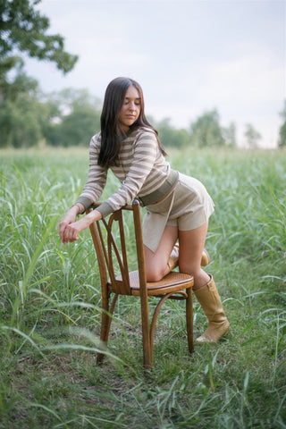 Brown Striped Button Up Cardigan Sweater