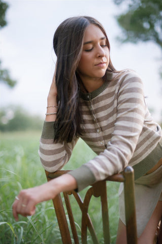 Brown Striped Button Up Cardigan Sweater