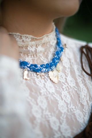 Blue Braided Charm Scarf Necklace