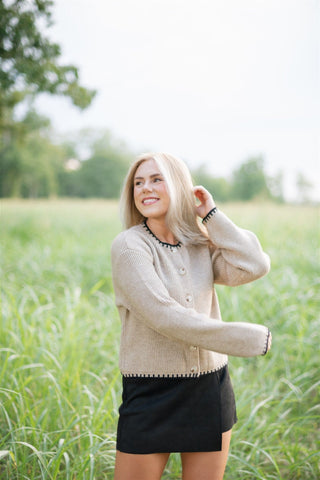 Taupe & Black Cardigan Sweater