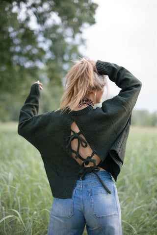 Olive Green Tie Back Sweater