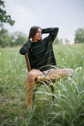 Olive Striped Oversized Sweater