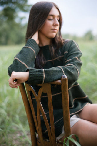 Olive Striped Oversized Sweater