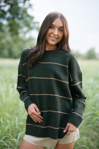 Olive Striped Oversized Sweater