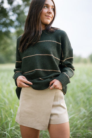 Taupe Faux Wrap Suede Skort