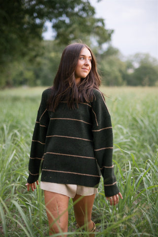 Olive Striped Oversized Sweater