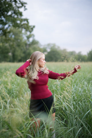Burgundy Draped Shoulder Sweater Top
