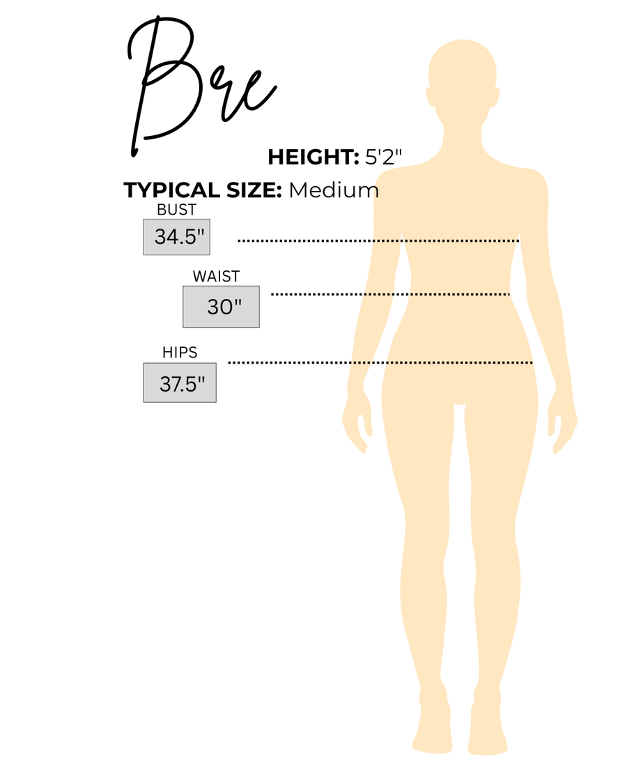 Sizing chart for Bre, the model wearing Purple Flower Cutout Sleeveless Top