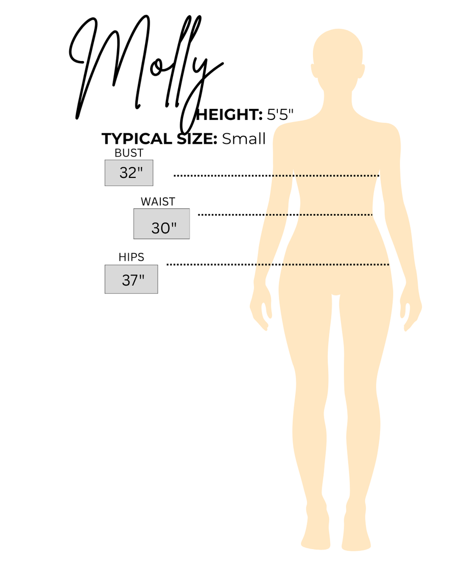 Sizing chart for Molly, the model wearing LSU Tiger Jersey Patch Tee