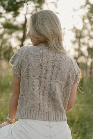 Taupe Braided Bow Knit Top