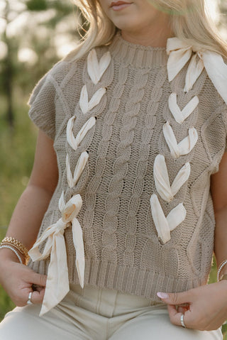 Taupe Braided Bow Knit Top