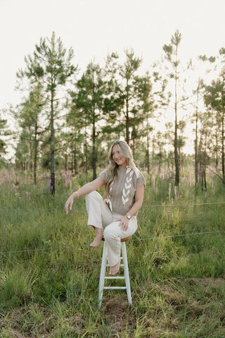 Taupe Braided Bow Knit Top