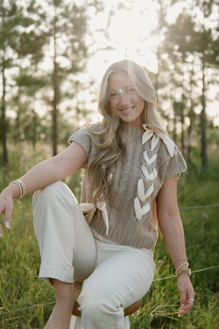 Taupe Braided Bow Knit Top