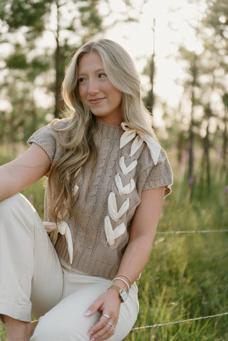 Taupe Braided Bow Knit Top