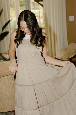 Taupe Overall Tiered Maxi Dress