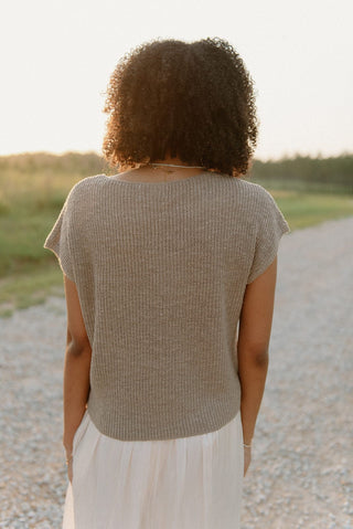 Taupe Short Sleeve Pocket Knit Top