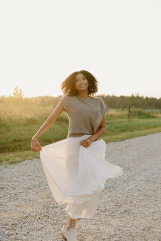 Taupe Short Sleeve Pocket Knit Top